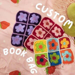 Cartable personnalisé / Pochette livre au crochet / Couverture de livre au crochet / Crochet livresque / Pochette de livre / Motif floral