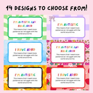 Ik ben autistisch / ik heb ADHD / ik ben autistisch en heb ADHD-kaarten / communicatiekaarten / directe digitale download / 14 thema's om uit te kiezen!