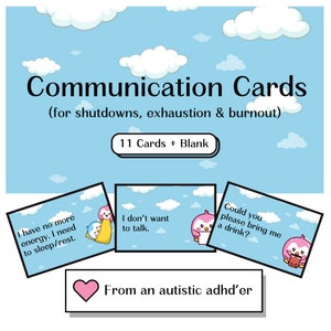 Communicatiekaarten voor shutdowns, uitputting, burn-out, non-verbale autisme afdrukbare kaarten, leuke ondersteuningskaarten, instant digitale download