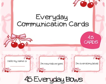 Cherry Bows Everyday Communication Cards, Non Verbal Autism Printable Cards, Non Speaking Support Cards, Instant DIGITAL DOWNLOAD