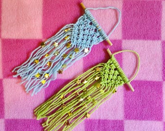 Celestial Macrame, Miniature Macrame, Green Macrame, Blue Macrame, Beaded Macrame