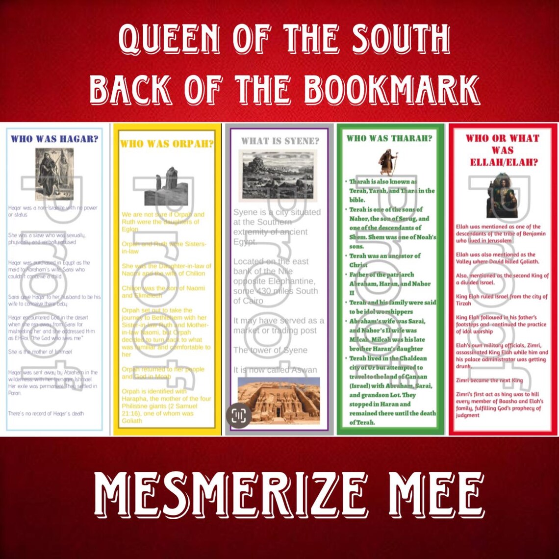 Queen of the South Bookmarks, Order of Eastern Star RITUAL BOOKMARKS ...