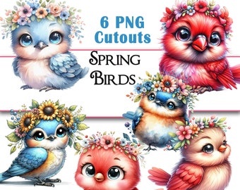 Watercolor Cardinal & Bluebird PNG Clipart: Spring Birds (Digital Download)