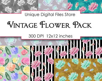 Vintage Flower Digital Paper: 12x12 Scrapbook Pattern (Digital File)