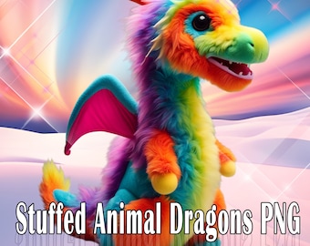 Plush Dragon Toys PNG: Rainbow Stuffed Animal Clipart (Commercial Use)