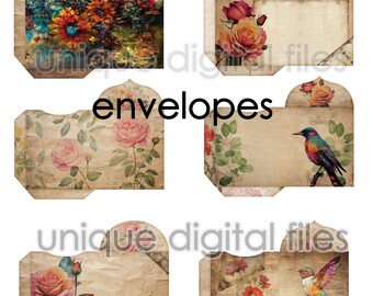 Botanical Bird Ephemera: Vintage Watercolor Envelopes & Tags (Digital Download)