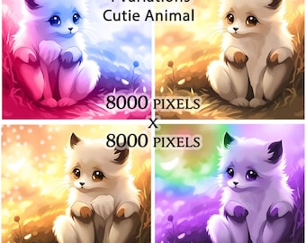 Cute Anime Animal Illustration, Adorable, Clipart, Cartoon Stock Images (Digital Download)
