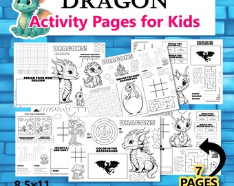 Dragon Activity Placemats: Coloring Games, Maze, Word Search (PDF Download)