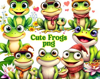 Frog PNG Cartoon cutouts Bundle, Commercial Use (Digital Download)