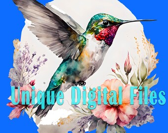 Hummingbird Watercolor Clipart: Floral PNG Image (Commercial Use)