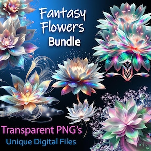 Flores de Fantasia, 25 imagens PNG, Iridescente, Uso Comercial, POD ok, KDP ok, Download Instantâneo, Arquivos Digitais, Alta Resolução, Flores de Ficção Científica,