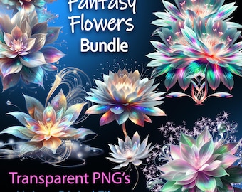 Iridescent Fantasy Flowers: 25 PNG Clipart, Sci-Fi Art (Digital Files)