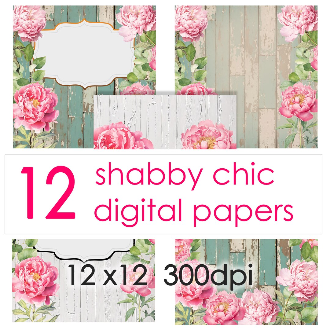 Shabby Chic Peony Digital Paper: 12x12 Scrapbook Pages (digital ...