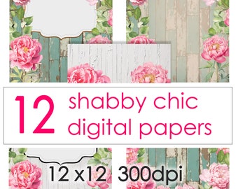 Shabby Chic Peony Digital Paper: 12x12 Scrapbook Pages (Digital Download)