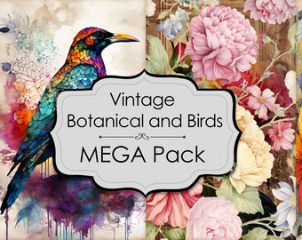 Vintage Botanical Bird Ephemera: Junk Journal Kit (Digital Download)