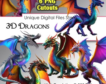 3D Dragon PNG Clipart: Mythical Graphics, Commercial Use (6 Images)