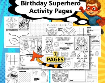 Superhero Birthday Activity Placemats: Printable Coloring Games (PDF Download)