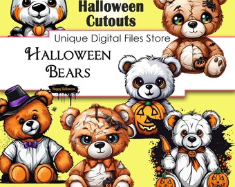 Halloween Bear PNG Clipart Bundle, Commercial Use (Digital Download) Cartoon freaky bears