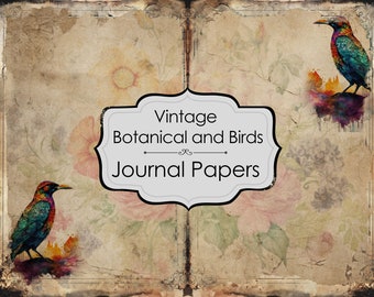 Botanical Bird Junk Journal Pages: Vintage Watercolor Scrapbook Paper (Digital Download)