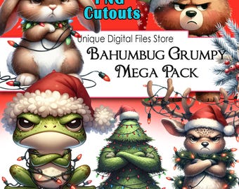 Grumpy Christmas PNG Clipart: Snowman & Friends Mega Pack (Digital Download)
