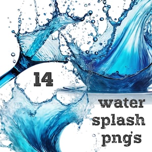 PNG Water Splash, 14 imagens, fundo transparente, uso comercial, POD ok, corte cuidadoso, líquido, arquivos digitais, alta resolução 300 dpi