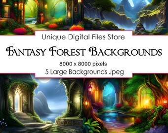 Fairy Forest Background Graphics: Fantasy Digital Backdrops (5 JPEGs)
