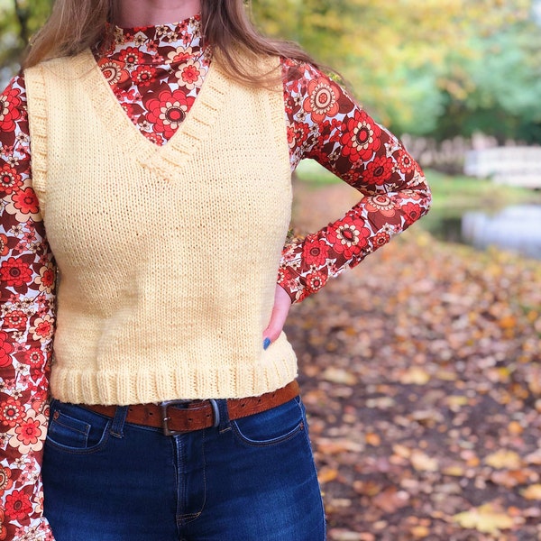Knit vest pattern, knitted sewater vest pattern, knitting pattern v-neck vest (the Marigold vest)