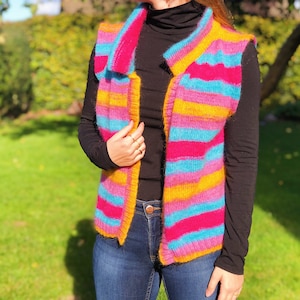 Knit vest pattern, knitted sweater vest pattern, knit vest with collar pattern, knitted collar , striped vest pattern (The Aster vest)
