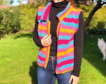 Knit vest pattern, knitted sweater vest pattern, knit vest with collar pattern, knitted collar , striped vest pattern (The Aster vest)