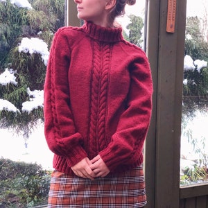 Classic Cable Knit Sweater Pattern - Cozy Roll Neck - Long Sleeve Design - Easy top-down turtleneck pullover - knitted high neck jumper