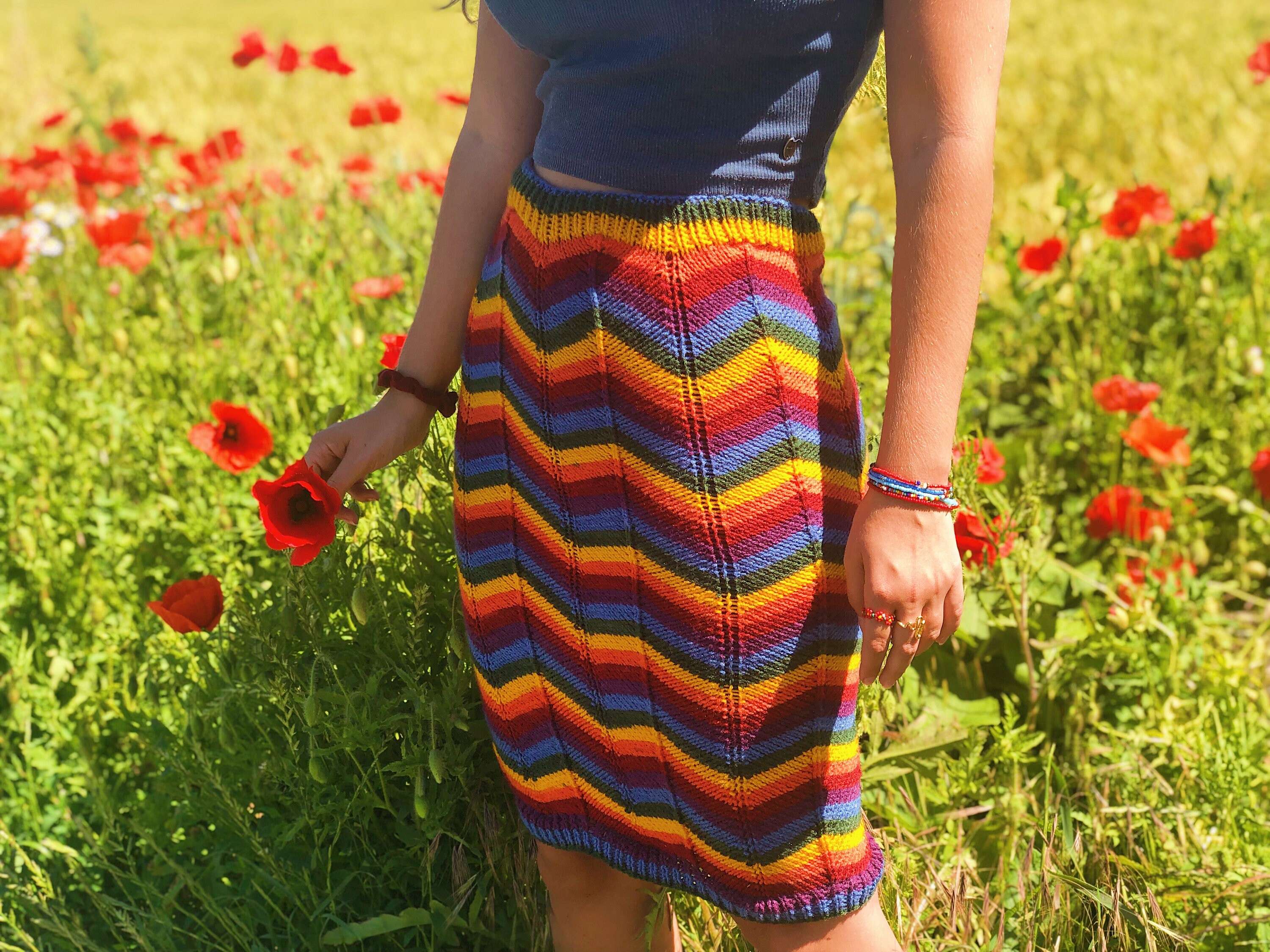 Knitted Skirt Pattern, Easy Knit Skirt Pattern, Colorfull
