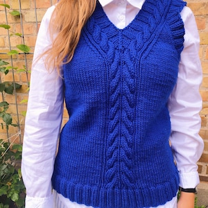 Knitted vest pattern, knit vest pattern, knit sweater vest pattern, easy knit cable vest pattern, knit v-neck vest pattern (The Lily vest)