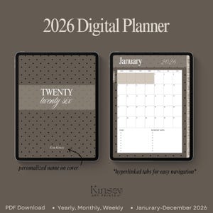 Digital kalender för iPad 2026 – brun prickig design (personligt namn)