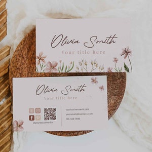 Aquarell Blumen Visitenkarten - Blumen Visitenkarten Vorlage, Visitenkarten Design, Empfehlungskarten, QR-Code Visitenkarte, Vintage Blüte