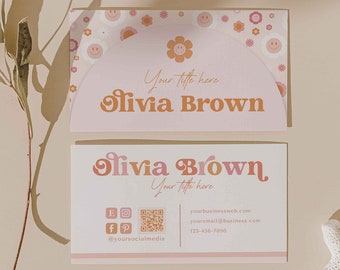90s retro flower Business cards - Bright boho business card template, y2k business card design , referral cards, print business card, Dawn