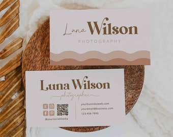 Modern Business Card Template, Printable Boho Business Card, Retro Business Branding, Classic Business Card Design, Photographer, Luna