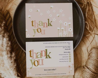 Flower business thank you card - Summer Thank you template - Boho Thank You Card Template - cottage core - whimsical thanks - DE1