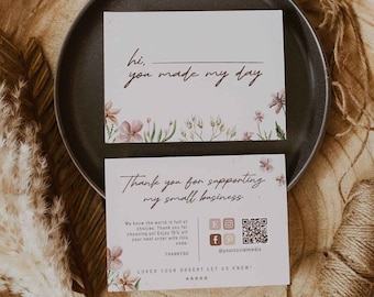 Watercolor floral business thank you Template - thank you notes -  flower thank You Card Template - boho canva template - vintage bloom