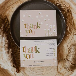 Flower business thank you card - Summer Thank you template - Boho Thank You Card Template - cottage core - whimsical thanks - DE1