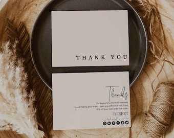 Boho Business Thank You Card Template, Editable Thanks For Your Purchase Card, Printable Business Package Insert Card Canva Template, Desert