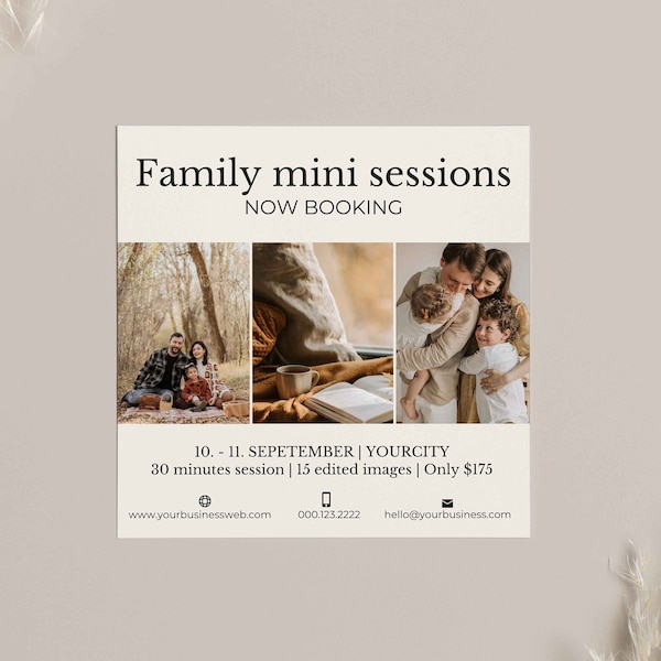 Family Mini Session Template, Photography Fall Mini Sessions Canva Template, Instagram marketing, Photographer Marketing Board, Marie Louise