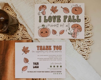 Fall business thank you card template - Autumn Package Insert - pumpkin, mushroom, leaves Thank You Card Template - canva template - H1