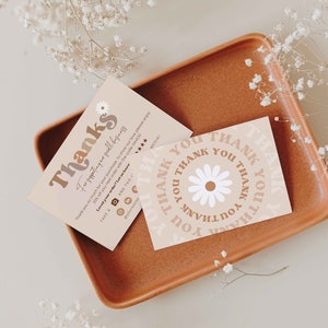 Bearbeitbare Boho Dankeskartenvorlage - Helle Boho Business Dankeskartenvorlage - DIY erdige druckbare Paketbeilegerkarte - Daisy Boho