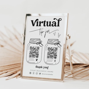 Retro Virtual Tip Jar Venmo Payment Sign - Boho QR Code Sign Template - Groovy Tips Accepted Sign - Venmo Sign - Cash App  - Canva - Amy