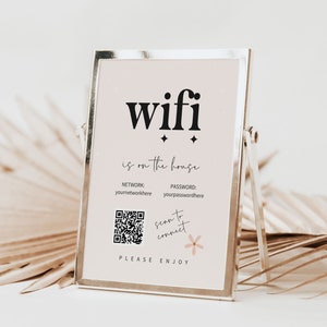 Wifi sign - WiFi QR Code Sign - Retro wifi password sign - Editable WiFi Password Sign Template - Printable WiFi Sign - airbnb signs - DE1