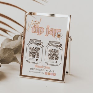 Retro Virtual Tip Jar Venmo Payment Sign - y2k 90s QR Code Sign Template - Groovy Tips Accepted Sign - Venmo Sign - Cash App  - Canva - Dawn