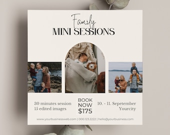 Family Mini session template, Photography marketing Canva, photography family mini sessions template, Photographer marketing, Marie Louise