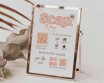 Retro Scan to Pay Sign - 90s QR Code Sign Template - Groovy Scan to pay template - CashApp Paypal Sign - y2k Accepted Payments Sign - Dawn
