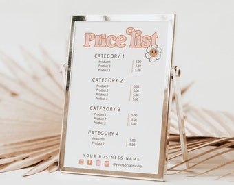 Retro price list template - Small business price list - 90s price sheet template - groovy price guide - editable price list - Minimal - Dawn