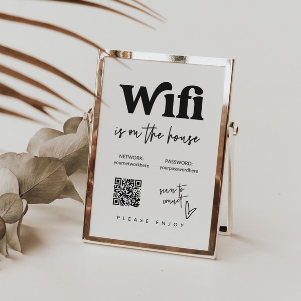Panneau Wifi - Panneau QR Code WiFi - Panneau de mot de passe wifi rétro - Modèle modifiable de panneau de mot de passe WiFi - Panneau WiFi imprimable - Panneaux airbnb - Amy